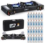 Z.M.C Premium Camping Gaskocher 2-flammig + 24 Gaskartuschen 227g, Campingkocher mit