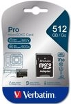 Verbatim Pro U3 512GB microSDXC Speicherkarte, schwarz, Class 10, UHS-I (U3)