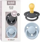 BIBS De Lux Schnuller, 0-6 Monate, 2er-Pack, Iron/Baby Blue | Runder Sauger 