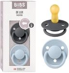 BIBS De Lux Schnuller, 6-18 Monate, 2er-Pack, Iron/Baby Blue | Runder Sauger 