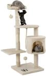lionto Kratzbaum f&uuml;r Katzen mit 2 Pl&uuml;schb&auml;llen & Spielseil, H&ouml;he 112 cm,