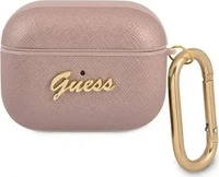 GUESS GUAPSASMP, Guess AirPods Pro H&uuml;lle Case Cover Saffiano Script Metal Rosa