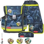 Belmil Schulranzen-Set CLASSY-PLUS mit PATCH 5tlg T-Rex Lime