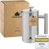 French Press Kaffeebereiter extra dicke Wandung Metall silber 600ml | Gronenberg.