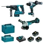 Makita DLX3202TJ Akku-Kombo-Kit 18V Akku-Schrauber Winkelschleifer Bohrhammer