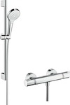 Hansgrohe 27013400, Hansgrohe Ecostat Duschset Wandmontage mit Thermostat chrom-wei&szlig;