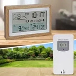Elegante Funk-Wetterstation im Holz-Design &ndash; Eichenholzrahmen, Aussensensor,