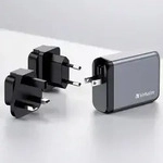Reise USB-Ladeadapter (EU, UK, US), GaN, 100 Watt, 3x USB-C und 1x USB-A, grau: Ein