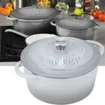 Gusseisen Topf Emaille Grau 22 cm - 2,4L Schmortopf Induktion & Backofen - Rund