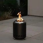 Kompaktes Tischfeuer Edelstahl, Anthrazit - raucharm, Holzpellets/Feuerholz;