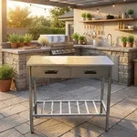 Edelstahl Arbeitstisch f&uuml;r die Outdoork&uuml;che - Stabiler Grilltisch mit 2 Schubladen,