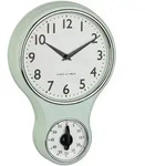 Vintage K&uuml;chenuhr, H 30 cm, mint-gr&uuml;n, batteriebetrieben, mit K&uuml;chentimer, leises