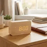 Edler Digital-Wecker Holz-Optik: Kompakter Tischwecker mit LED-Anzeige,...