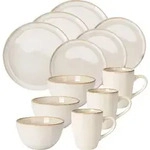 Elegantes Steingut Geschirr-Set, 16 Teile, Creme-Beige, Teller, Tassen und