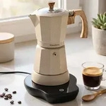 Elektrische Espresso-Kaffeemaschine & Espressokocher im Mokka Stil beige: 500...