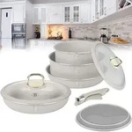 9-teiliges Kochgeschirr Set, stapelbar mit abnehmbarem Griff:...