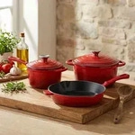 Profi Gusseisen Topfset 3-teilig, Set aus Pfanne, Kochtopf und Stielkasserolle,