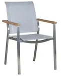 Zebra Infinity Stapelsessel Edelstahl, shell grey, Teak Armlehnen
