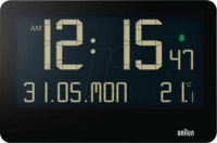 BRAUN BC14 - Quarz-Wanduhr digital, Standfu&szlig;, Datum, Temperatur, schwarz