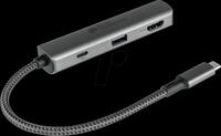 GC HUB-C002A - USB 3.0, 3-Port Hub, 1xA, 1x HDMI, 1x PD 94 W, USB-C-Kabel