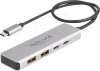 DELOCK 64230 - USB 3.1 4-Port Hub, 2x A, 2x C, Aluminium, 35 cm