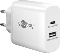 GOOBAY 65412 - USB-Ladeger&auml;t, 45 W, 1x USB-A, 1x USB-C (PD), GaN, wei&szlig;