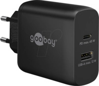 GOOBAY 65411 - USB-Ladeger&auml;t, 45 W, 1x USB-A, 1x USB-C (PD), GaN, schwarz