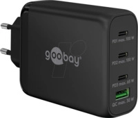 GOOBAY 65555 - USB-Ladeger&auml;t, 100 W, 1x USB-A (QC), 3x USB-C (PD), GaN, schwarz