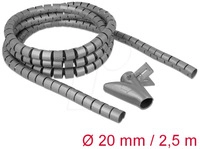 DELOCK 18844 - Spiralschlauch mit Einziehwerkzeug, 2,5 m x 20 mm, grau