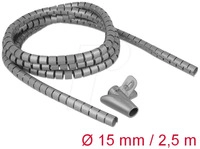 DELOCK 18843 - Spiralschlauch mit Einziehwerkzeug, 2,5 m x 15 mm, grau
