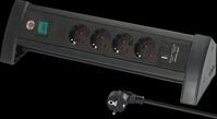 BRE 1156250544 - Tischsteckdosenleiste Premium, 4-fach, USB, 1,8 m Kabel, schwarz