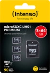 INTENSO 3423593 - microSDXC-Speicherkarte 64GB, UHS-I Premium, 3er Pack