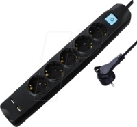 TME NV58-1,5L - Steckdosenleiste, 5-fach, 2x USB, schwarz, 1,5 m