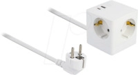 DELOCK 11502 - Steckdosenw&uuml;rfel, 3-fach, 1,5 m, 1x USB A, 1x USB C, wei&szlig;