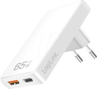 LOGILINK PA0368 - USB-Ladeger&auml;t, 65 W, 1x USB-A 1x USB-C (PD), 90&deg;, Wei&szlig;