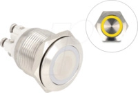 DELOCK 20979 - Drucktaster Edelstahl, beleuchtet, LED - Ring, gelb, IP65