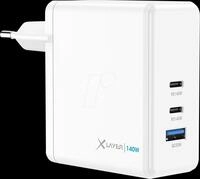 XLAYER 220356 - USB-Ladeger&auml;t, 140 W, 1x USB-A, 2x USB-C, GaN, schwarz