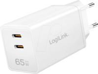 LOGILINK PA0367 - USB-Ladeger&auml;t, 65 W, 2x USB-C PD 3.0, QC 4.0, GaN, wei&szlig;