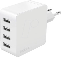 LOGILINK PA0336W - USB-Ladeger&auml;t, 24 W, 4x USB-A, Wei&szlig;