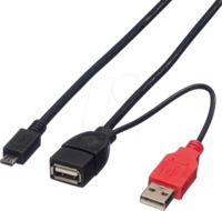 ROLINE 19081009 - USB 2.0 Y-Kabel, A Stecker/Buchse auf Micro B Stecker, 1m