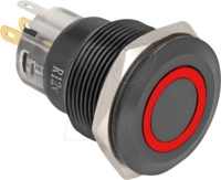 DELOCK 22015 - Druckschalter zum Einbau schwarz 22 mm 12 V - LED rot