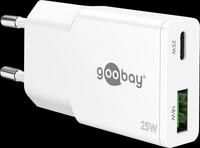 GOOBAY 75734 - USB-Ladeger&auml;t dual, 25 W, 1x USB-C PD 1x USB-A QC, GaN, wei&szlig;