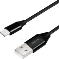 LOGILINK CU0139 - Sync- & Ladekabel, USB-A -> C, 0,3 m, Baumw., schwarz