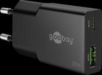 GOOBAY 75733 - USB-Ladeger&auml;t dual, 25 W, 1x USB-C PD 1x USB-A QC, GaN, schwarz
