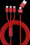 HYDRA ULT RD - Ladekabel, USB-A/USB-C -> micro USB, Lightning & USB-C, rot