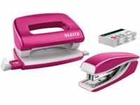 LEITZ 55612023 - Set Mini-Heftgerät und -Locher, NeXXt WOW, pink