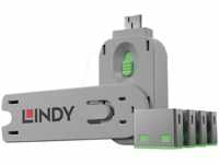 LINDY 40451 - USB-A-Port Schloss (1x Schlüssel, 4x Schlösser), grün