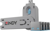 LINDY 40452 - USB-A-Port Schloss (1x Schl&uuml;ssel, 4x Schl&ouml;sser), blau