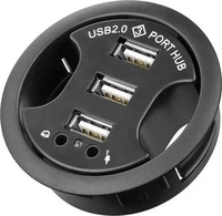 GOOBAY 93894, GOOBAY INDESKHUB A60-SW - inDesk HUB 3-Port, mit Audio, 60mm schwarz