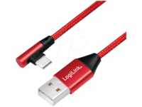 LOGILINK CU0146 - Sync- & Ladekabel, USB-A -> C, 1,0 m, gew., Baumw., rot